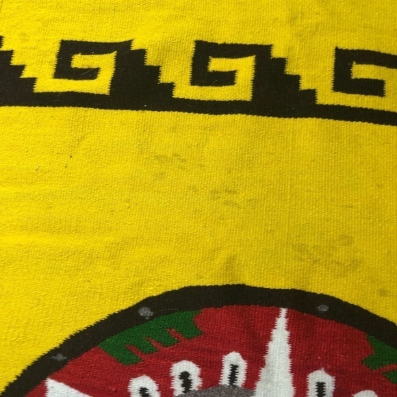 Vintage Yellow Aztec Calendar Rug Runner Tapestry - Picture 6 of 8